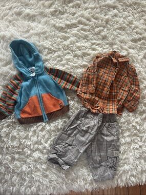 The Children's Place Blue Hooded Sweater with Striped Sleeve Accents